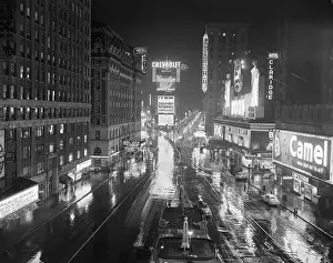 Advertising Sign Prints: Rainy Night in Times Square