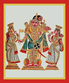 Album Prints: Rajagopalasvami, flanked by his consorts