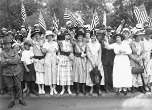 Rally Prints: Rally Goers Waving Flags While Posing for Camera