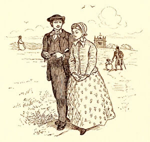 Images Dated 27th August 2010: Randolph Caldecott illustration - young Victorian couple walking