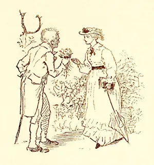 Randolph Caldecott - Man presenting bunch of flowers to woman