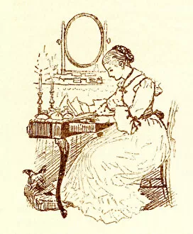 Images Dated 26th August 2010: Randolph Caldecott sketch of a Victorian woman at her desk