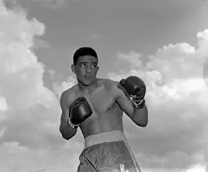 Prints of LIBERTY, NY - AUGUST 25: Middleweight professional boxer Randolph Randy Turpin (1928-1966) of England poses for a portrait on August 25, 1951 at Grossingers in Liberty, New York In the Ring: The Art of Boxing: Randy Turpin