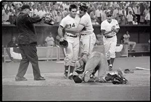Lying Down Prints: Ray Fosse On Ground, Pete Rose Standing