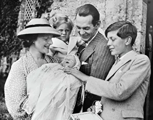 Christening Prints: Raymond Massey with Family at Daughter's Christening