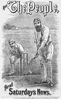 Prints of Advertisement for The People newspaper features an illustration of British cricketer William Gilbert Grace (1848 - 1915) at bat, accompanied by the text Read The People, for all Saturday's News Transcendental Graphics Prints: Read The People