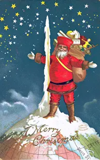 Prints of The International Art Publishing Company places Santa Claus atop the globe with a true north pole of ice on this postcard, printed in New York City circa 1910 Transcendental Graphics Prints: A Real North Pole