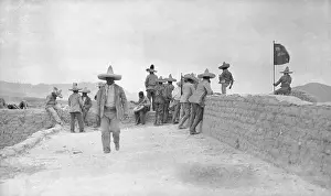 Mexican Prints: Rebel Soldiers Raise Flag at Barracks