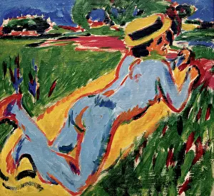 Expressionism Prints: Recycling Blue Nude in a Straw Hat, 1909. Artist: Kirchner, Ernst Ludwig (1880-1938)