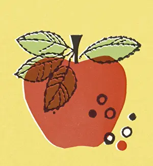 Illust Prints: Red Apple on Yellow Background