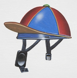 Equestrian Event Collection: Red and blue endurance hat for horse riding