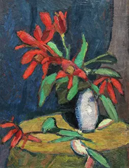 Prints of Red flowers in white jug, 1911. Private Collection. Creator: Stenner, Hermann (1891-1914). (Photo by Fine Art Images/Heritage Images via Getty Images) Quiet Beauty: Moments of Stillness Captured in Art: Red Flowers In White Jug