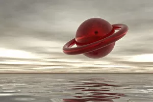 Surface Gallery: Red flying object in the grey sky, 3D computer graphics