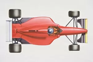 Red formula 1 racing car, view from above