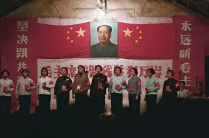 Red Guards Posing in Front of Banner