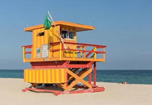 Art Deco Collection: Red and orange lifeguard tower at Miami Beach