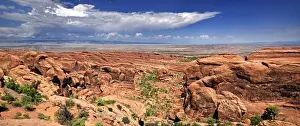 Sandstone Rock Prints: Red sandstone formations formed by erosion at Devils Garden