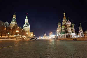 Clock Tower Collection: Red Square in Moscow at night