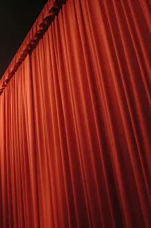 Red stage curtain, low angle view