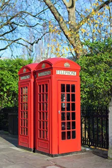 Urban Gallery: Red telephone boxes, London, England, United Kingdom, Europe