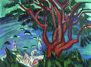 Prints of Red tree at the beach, 1913. Private Collection. Artist Kirchner, Ernst Ludwig (1880-1938). (Photo by Fine Art Images/Heritage Images via Getty Images) Raw Rhythms: The Electric World of Ernst Ludwig Kirchner: Red Tree At The Beach