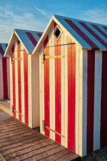 Images Dated 4th April 2018: The red and white beach huts of Saint-Cyr-sur-Mer in France