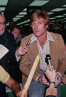 Prints of Actor Robert Redford gives a press conference on the set of Alan J. Pakula's film All the President's Men, US, circa July 1975. (Photo by Michael Ochs Archives/Getty Images) Robert Redford: Classic Hollywood Elegance: Redford at Press Conference