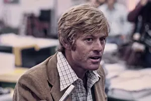 Prints of Actor Robert Redford gives a press conference on the set of Alan J. Pakula's film All the President's Men, US, circa July 1975. (Photo by Michael Ochs Archives/Getty Images) Robert Redford: Classic Hollywood Elegance: Redford at Press Conference