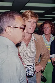 Prints of Actor Robert Redford gives a press conference on the set of Alan J. Pakula's film All the President's Men, US, circa July 1975. (Photo by Michael Ochs Archives/Getty Images) Robert Redford: Classic Hollywood Elegance: Redford at Press Conference