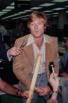 Prints of Actor Robert Redford gives a press conference on the set of Alan J. Pakula's film All the President's Men, US, circa July 1975. (Photo by Michael Ochs Archives/Getty Images) Robert Redford: Classic Hollywood Elegance: Redford at Press Conference