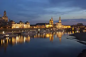 Dresden Prints: Reflection of the historic city centre of Dresden in the Elbe River in the evening light