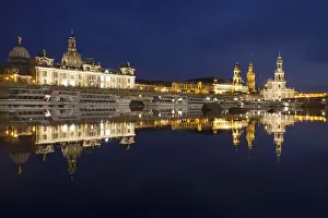 Dresden Prints: Reflection of the historic city centre of Dresden in the Elbe River at night