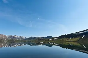 Laugavegur Prints: Reflection in the still lake, remnants of snow