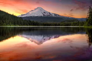 Trillium Lake Gallery: Reflection of Mount Hood on Trillium Lake Sunset
