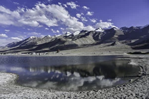 Images Dated 21st July 2016: Reflection View of mountain at Pangong Lake with blue sky in summer, Leh Ladakh, North India