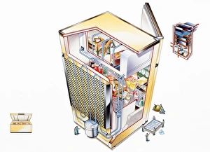 Frost Collection: Refrigerator, cross-section, elevated view