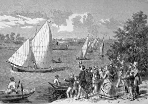 Events Prints: Regatta, boat race, sailing boats on the Wannsee in Berlin