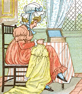Regency period woman sewing