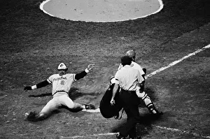 Reggie Jackson Sliding To Home Plate