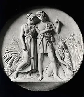 Copenhagen Prints: Relief Of Couple, Girl Holding Sickle