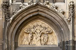 Images Dated 24th May 2014: Relief with the depiction of the Fall of Man, Adam and Eve in Paradise, Munster Cathedral