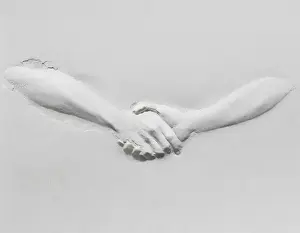 Prints of classic white relief of handshake, sculptural Stone Prints: relief of handshake