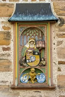 Images Dated 23rd April 2014: Relief, image of St Elizabeth above the entrance to the Renaissance Tower of the historic Town Hall