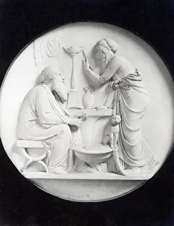 Copenhagen Prints: Relief Sculpture Of Elderly Couple, Cat