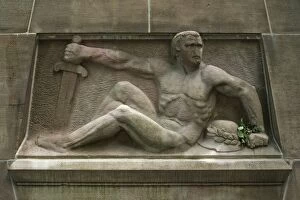 Images Dated 22nd May 2014: Relief of a warrior with sword and helmet, memorial for the victims of the two world wars