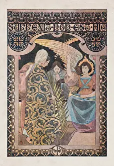 Prints of Religious painting Maria Magdalene with angel at grave of Jesus Surrexit non est hic - he is risen Mark 16:6, NIV: Don't be alarmed, he said World Religion Prints: Religious painting Maria Magdalene with angel at grave of Jesus