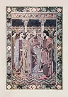 Prints of The Marriage of the Virgin is the subject in Christian art depicting the marriage of the Virgin Mary and Saint Joseph World Religion Prints: Religious painting marriage Virgin Mary and Saint Joseph