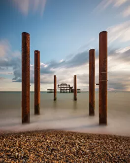 A fascinating collection of images featuring great British piers: Remains of Brighton's West Pier destroyed by fire