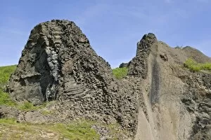 Volcano Collection: Remnants of volcanic vents made from basalt, Hljooaklettar, Joekulsargljufur National Park