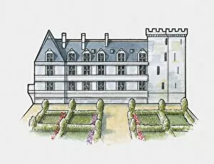 Images Dated 3rd November 2009: Renaissance facade and gardens of Chateau de Villandry, Loire Valley, France
